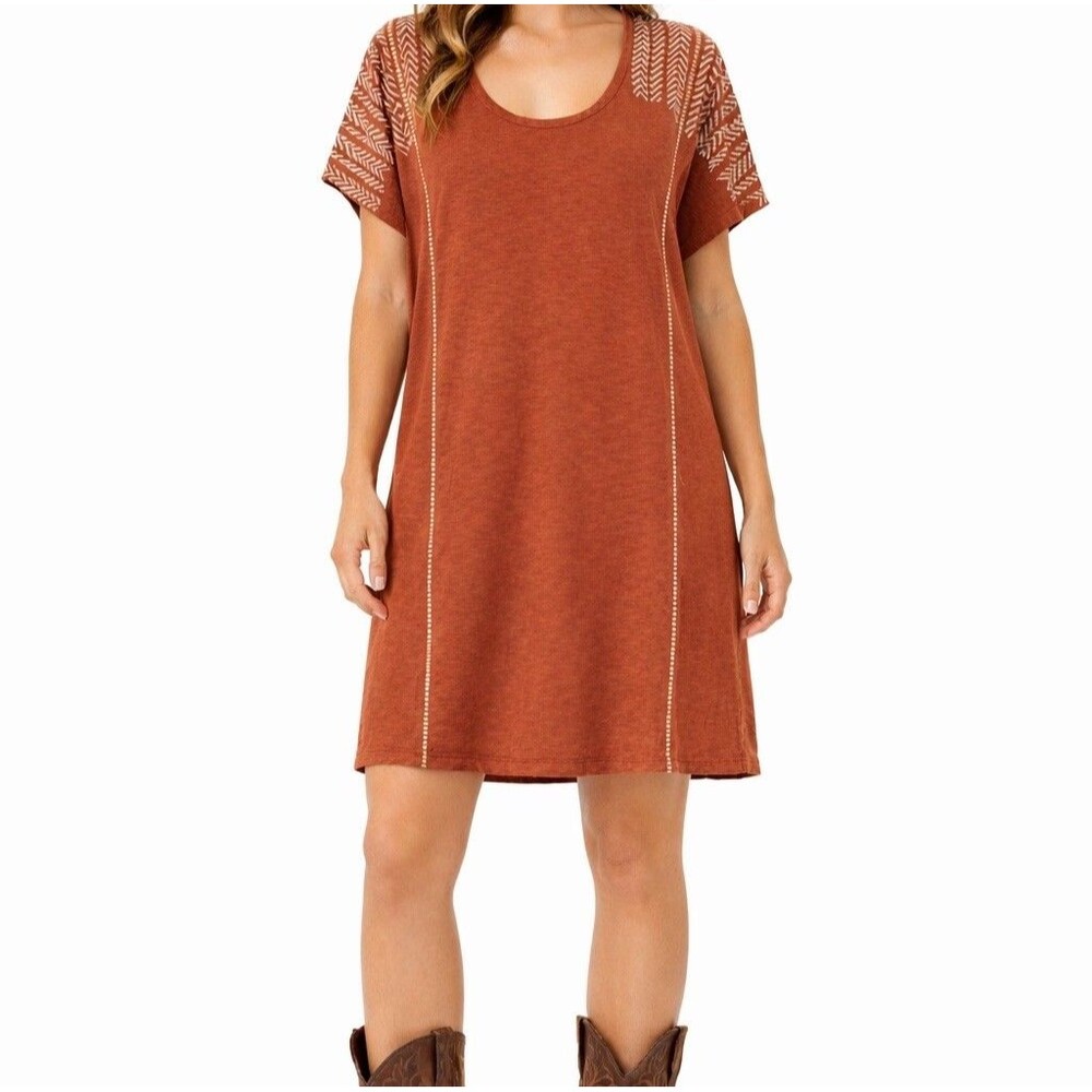 Wrap London Shift Dress Cotton Brown US 8 Boho Lagenlook Country Cowgirl